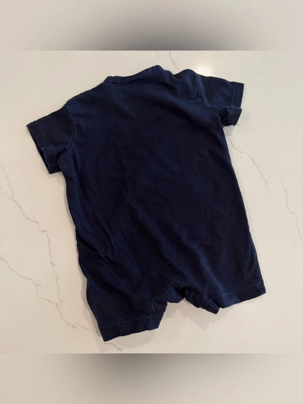 Navy One-Piece Bodysuit with Red Baseball Emblem